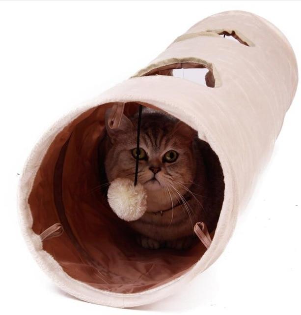 High Quality Pet Tunnel Long 120cm 2 Holes Cat Puppy Rabbit Teaser Funny Hide Tunnel Toys With Ball Collapsible Cat Tunnel