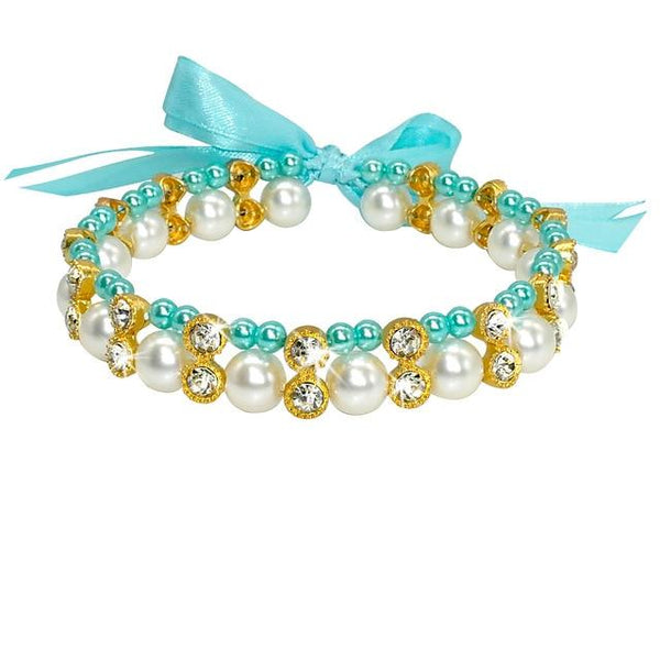 Crystal Pearl Dog Necklace Collar Bowknot Puppy Cat Jewelry Dog Accessories Elastic Pet Pearl Necklace for Small Dogs Chihuahua