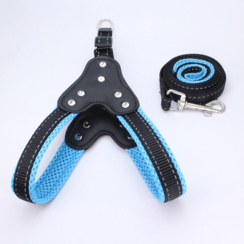 Dog Harness Mesh Pet Chest Back Harness With Traction Belt For Dogs Reflective 6 Colors Pet Daily Training Walking