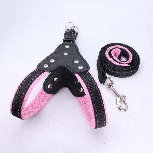 Dog Harness Mesh Pet Chest Back Harness With Traction Belt For Dogs Reflective 6 Colors Pet Daily Training Walking