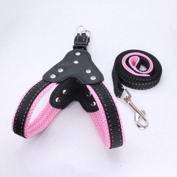 Dog Harness Mesh Pet Chest Back Harness With Traction Belt For Dogs Reflective 6 Colors Pet Daily Training Walking