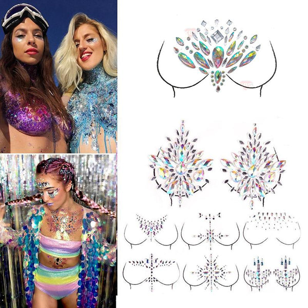 1 Sheet Adhesive Jewel Sticker Sticky Face Crystal Gems Festival Party Makeup Chest Tattoos Stickers Body Make Up 12 Styles