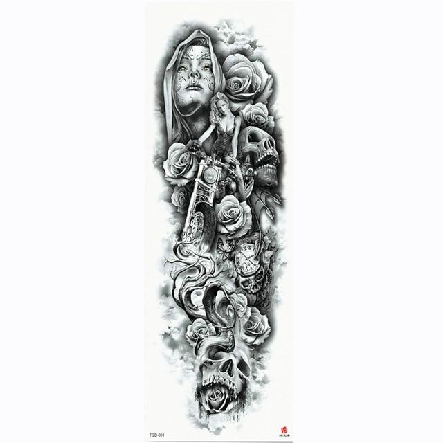 2018 New Full Flower Arm Tattoo Sticker Skeletons and Roses Temporary Body Paint Water Transfer Tattoo Sleeve