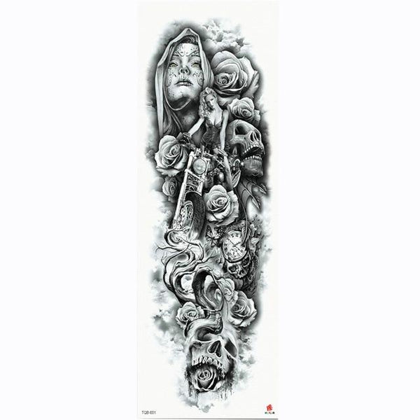 2018 New Full Flower Arm Tattoo Sticker Skeletons and Roses Temporary Body Paint Water Transfer Tattoo Sleeve