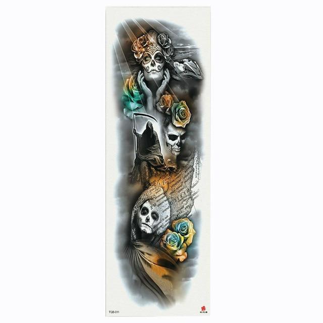 2018 New Full Flower Arm Tattoo Sticker Skeletons and Roses Temporary Body Paint Water Transfer Tattoo Sleeve