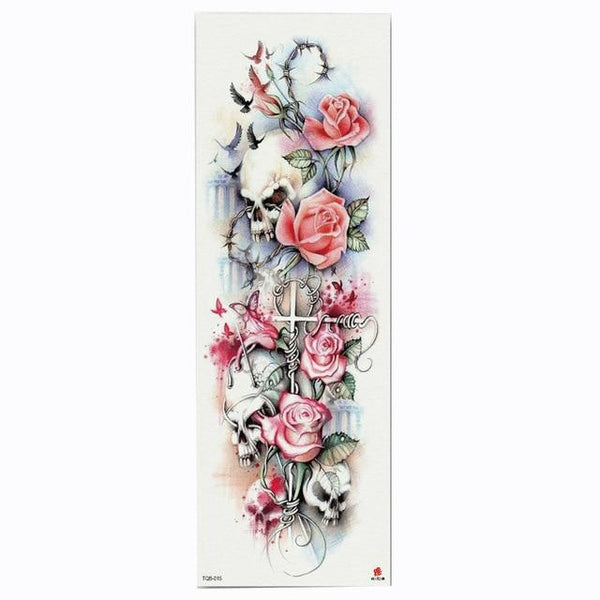 2018 New Full Flower Arm Tattoo Sticker Skeletons and Roses Temporary Body Paint Water Transfer Tattoo Sleeve