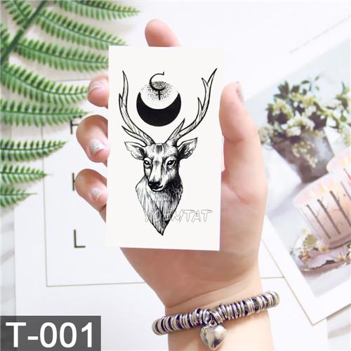 Black Geometric whale Temporary Tattoo Moon Deer Rose Tattoo Stickers Women Party Body Arm Art Fake Tattoo Leaf Men Flower Hands
