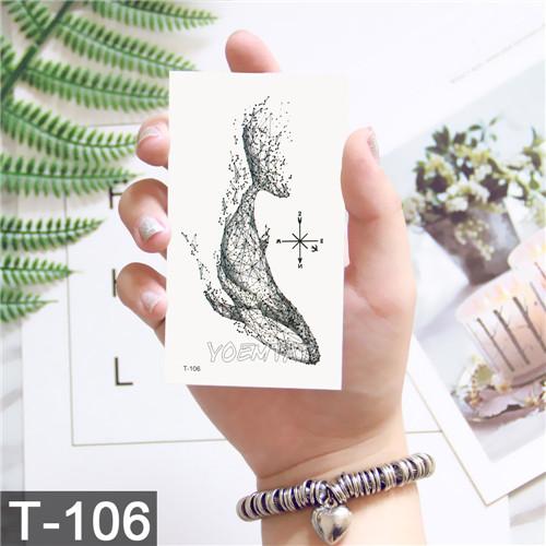 Black Geometric whale Temporary Tattoo Moon Deer Rose Tattoo Stickers Women Party Body Arm Art Fake Tattoo Leaf Men Flower Hands