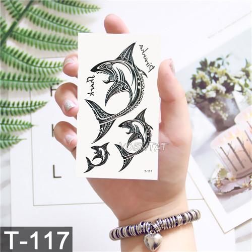 Black Geometric whale Temporary Tattoo Moon Deer Rose Tattoo Stickers Women Party Body Arm Art Fake Tattoo Leaf Men Flower Hands