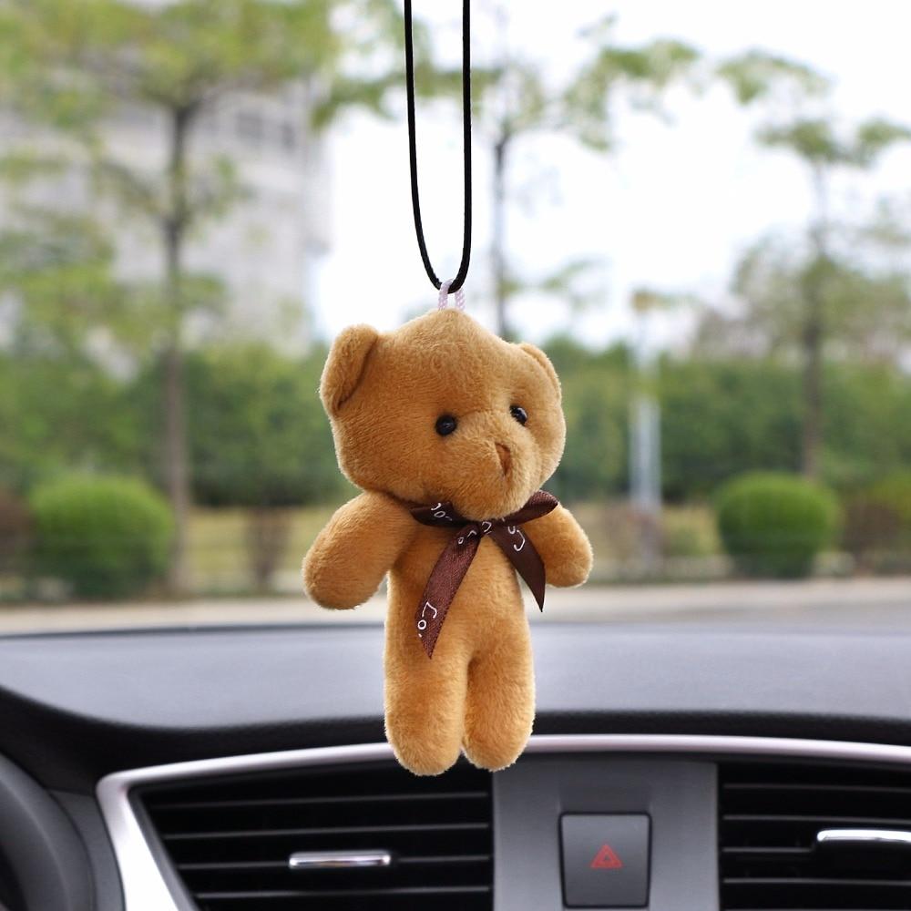 Car Pendant Plush Stuffed Cute Bear Decoration Hanging Ornament Automobile Rear View Mirror Suspension Tie Bear Accessories Gift
