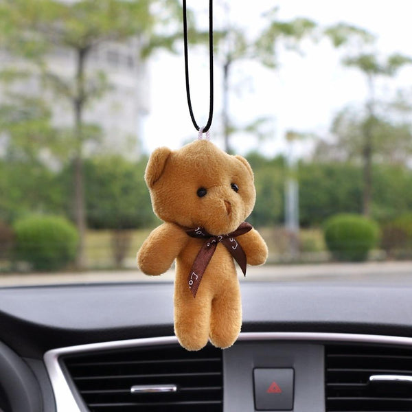 Car Pendant Plush Stuffed Cute Bear Decoration Hanging Ornament Automobile Rear View Mirror Suspension Tie Bear Accessories Gift