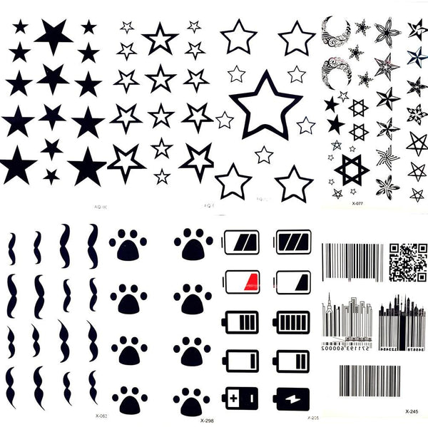 Black Stars Sky Moon Paw Waterproof Kids Tattoo Women Body Finger Arm Art Temporary Tatoo Men Hands Paste Ear Tattoo Stickers