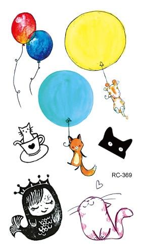 Rocooart RC369-395 New Water Proof Temporary Tattoo Stickers Cartoon Coloful Kid's Drawing Fox Fake Flash Taty Tattoo tatouage