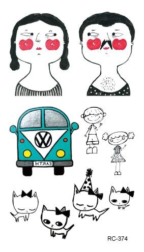 Rocooart RC369-395 New Water Proof Temporary Tattoo Stickers Cartoon Coloful Kid's Drawing Fox Fake Flash Taty Tattoo tatouage