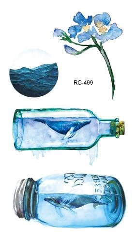 Rocooart RC464-475 New Water Proof Temporary Tattoo Stickers Cartoon Coloful Ocean Fish Dance Fake Flash Taty Tattoo tatouage