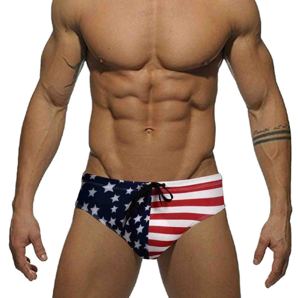 OUMUYI Men's Underwear Soft Swim Brief American Flag Sexy Underpants Summer Beach Swimming Suit Beach Sports Suit Swimming