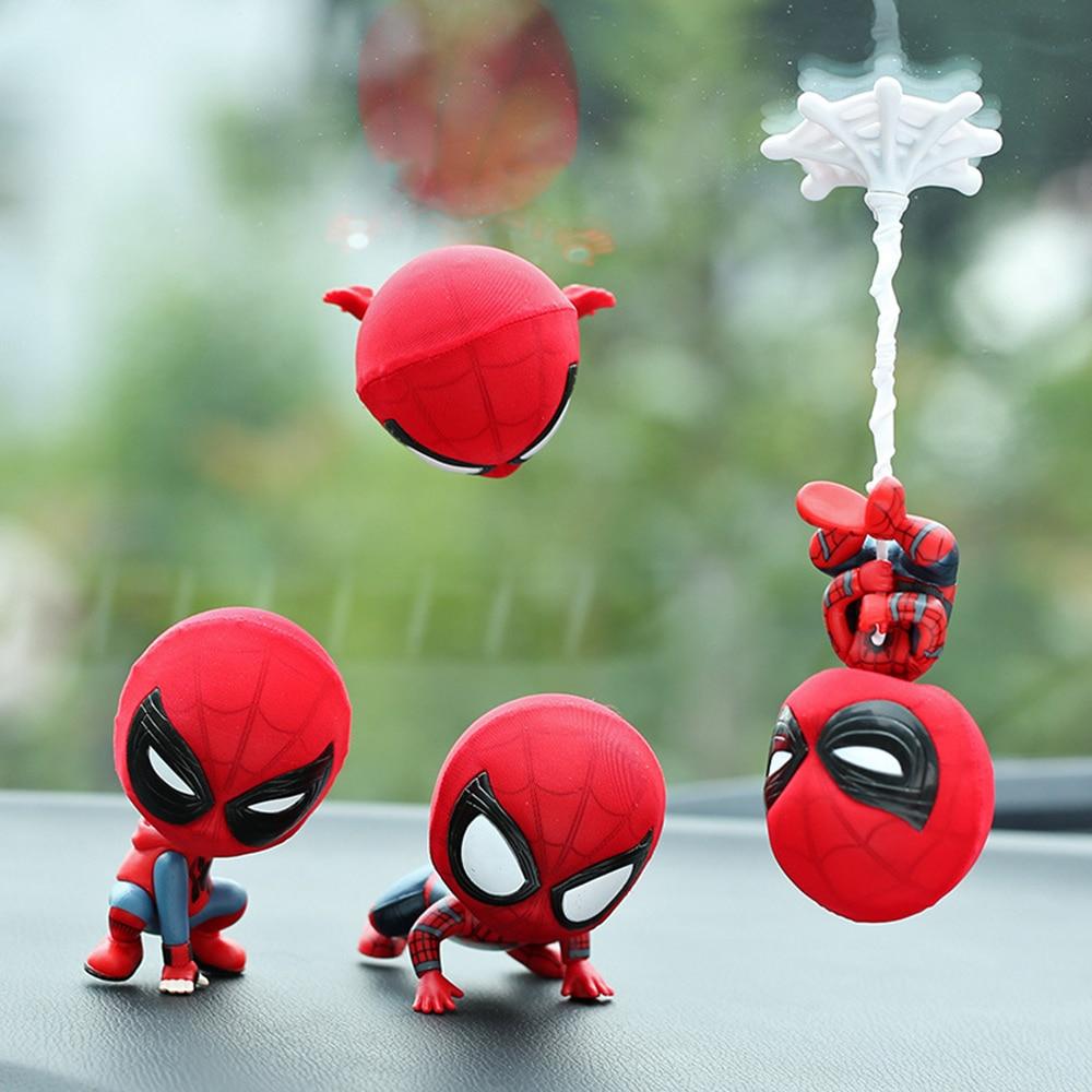 Car Cartoon Spiderman Model Shake Head Toy Resin Ornament Magnet Auto Interior Dashboard Decoration Doll Accessories Gift Trim
