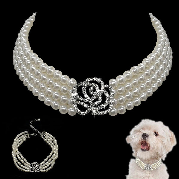 Pearl Dog Necklace Collar Fashion Jeweled Puppy Cat Collar With Bling Rhinestone Diamante Dog Pet Accessories Supplies