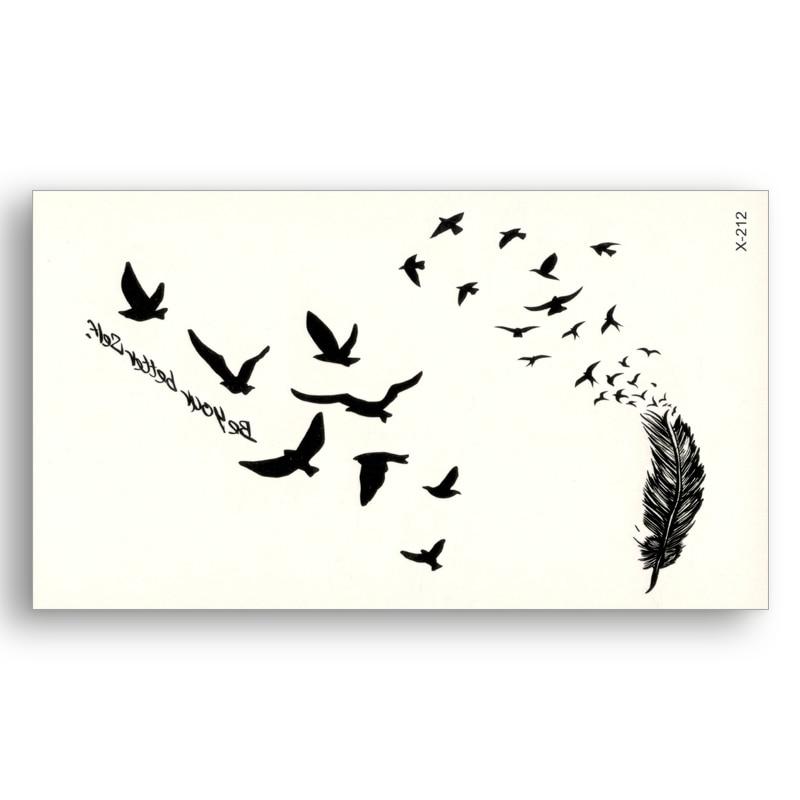 Black Tattoo Stickers Removable Water Transfer Fake tattoos disposable Waterproof Temporary Sticker Flying Birds Feather