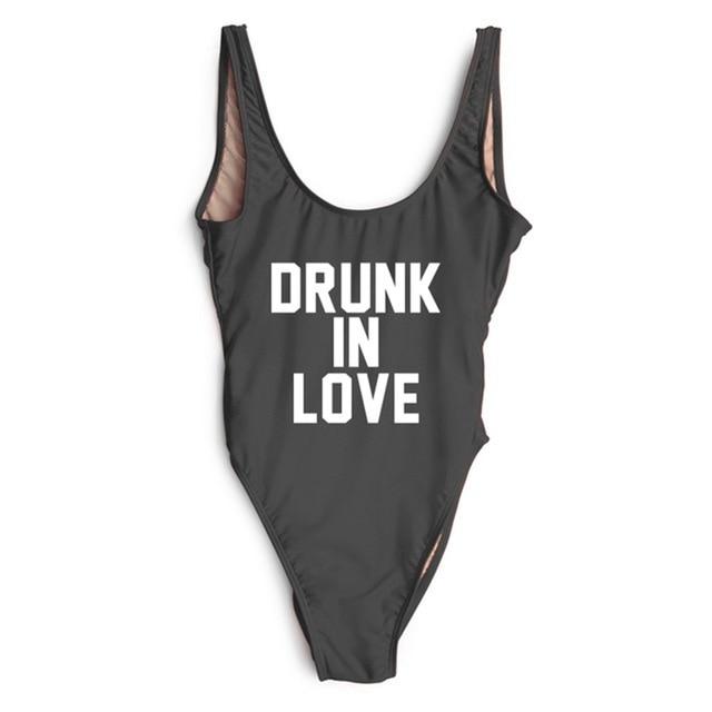 DRUNK IN LOVE Letter Print 1 One Piece Swimsuit Women Red Swimwear Monokini Sexy Bodysuit Bathing Suit Wedding bathing suit 2018