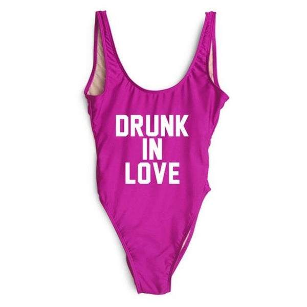 DRUNK IN LOVE Letter Print 1 One Piece Swimsuit Women Red Swimwear Monokini Sexy Bodysuit Bathing Suit Wedding bathing suit 2018
