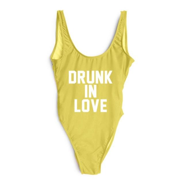 DRUNK IN LOVE Letter Print 1 One Piece Swimsuit Women Red Swimwear Monokini Sexy Bodysuit Bathing Suit Wedding bathing suit 2018