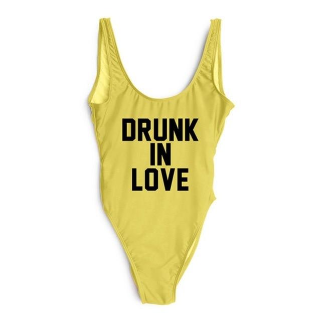 DRUNK IN LOVE Letter Print 1 One Piece Swimsuit Women Red Swimwear Monokini Sexy Bodysuit Bathing Suit Wedding bathing suit 2018