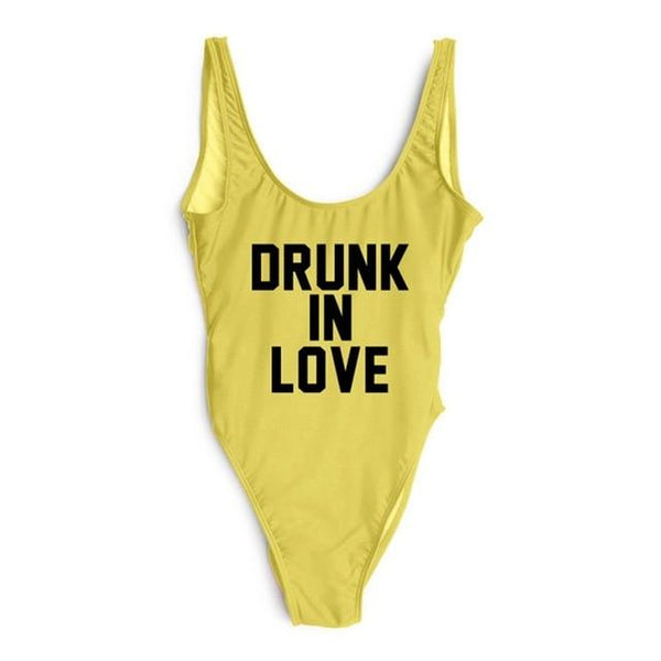DRUNK IN LOVE Letter Print 1 One Piece Swimsuit Women Red Swimwear Monokini Sexy Bodysuit Bathing Suit Wedding bathing suit 2018