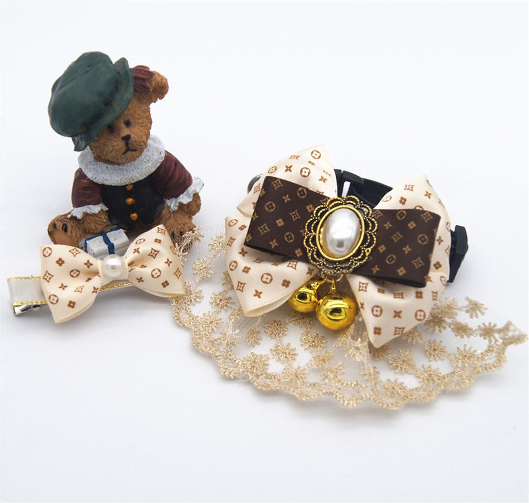 Small Medium Dog Bandana Neckerchief Dog Cat Pet Princess Luxury Lace Collar Scarf Dog Wedding Veil Bride Hair Clips Accessories