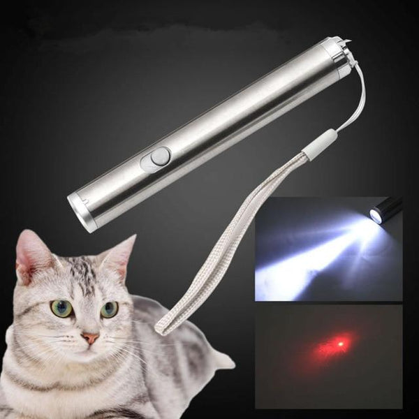 Nicrew New 1pc Laser Funny Cat Stick Cool 2 In1 Red Laser Pointer Pen With White LED Light for Children Play Pet Cat Dog Toy