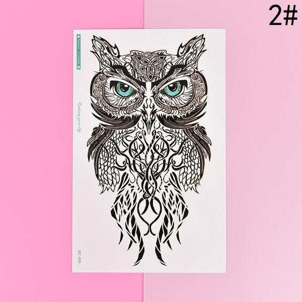 Large Arm Owl Tattoo Sleeve Flash Temporary Tattoo Sticker Waterproof Henna Tatoo Women Body Art