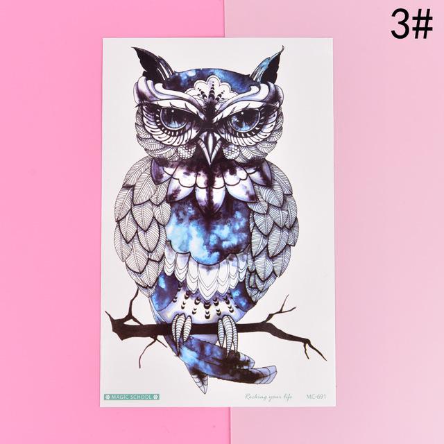 Large Arm Owl Tattoo Sleeve Flash Temporary Tattoo Sticker Waterproof Henna Tatoo Women Body Art