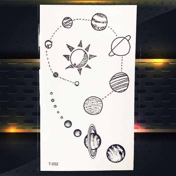 Cute Cosmos Temporary Tattoo Sticker For Children Body Art Fake Black Water Transfer Tattoo Universe Planet Pattern Tatoos Women
