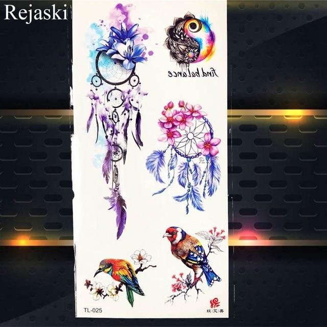 Watercolor Dream Catcher Temporary Tattoo Stickers Women Body Arm Art Painting Flash Tatto Girl Waist Feather Fake Tattoo Tribal