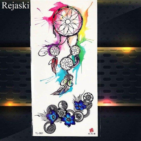 Watercolor Dream Catcher Temporary Tattoo Stickers Women Body Arm Art Painting Flash Tatto Girl Waist Feather Fake Tattoo Tribal