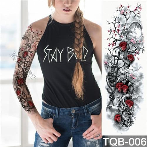 NEW 48*17cm Full Flower Arm Tattoo Sticker Praying Roses Text Skull Temporary Body paint Water Transfer fake Tatoo sleeve