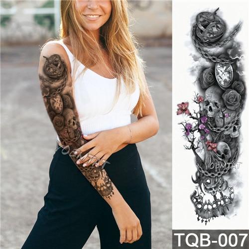 NEW 48*17cm Full Flower Arm Tattoo Sticker Praying Roses Text Skull Temporary Body paint Water Transfer fake Tatoo sleeve