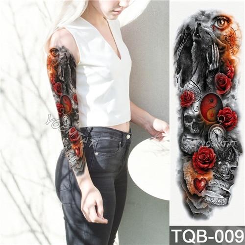 NEW 48*17cm Full Flower Arm Tattoo Sticker Praying Roses Text Skull Temporary Body paint Water Transfer fake Tatoo sleeve