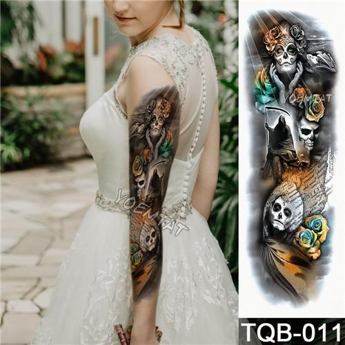 NEW 48*17cm Full Flower Arm Tattoo Sticker Praying Roses Text Skull Temporary Body paint Water Transfer fake Tatoo sleeve