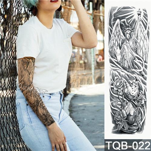 NEW 48*17cm Full Flower Arm Tattoo Sticker Praying Roses Text Skull Temporary Body paint Water Transfer fake Tatoo sleeve
