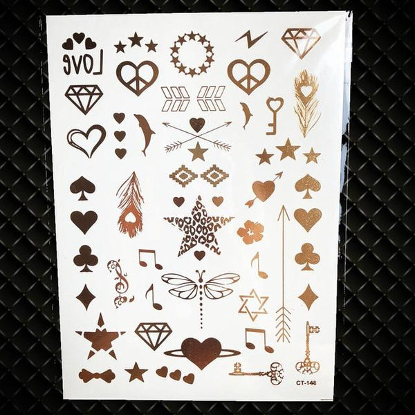 Gold Sun Silver Moon Temporary Tattoo Stickers Women Kids Body Art Star Feather Golden Metallic Water Transfer Flash Tatoo Child