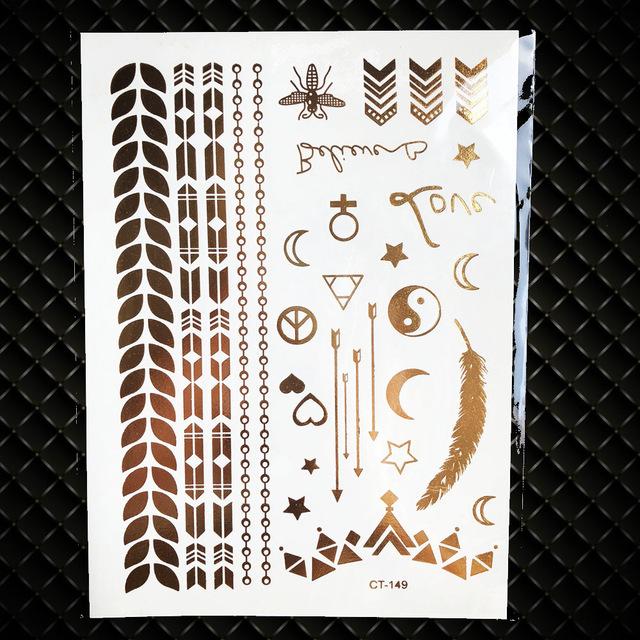 Gold Sun Silver Moon Temporary Tattoo Stickers Women Kids Body Art Star Feather Golden Metallic Water Transfer Flash Tatoo Child