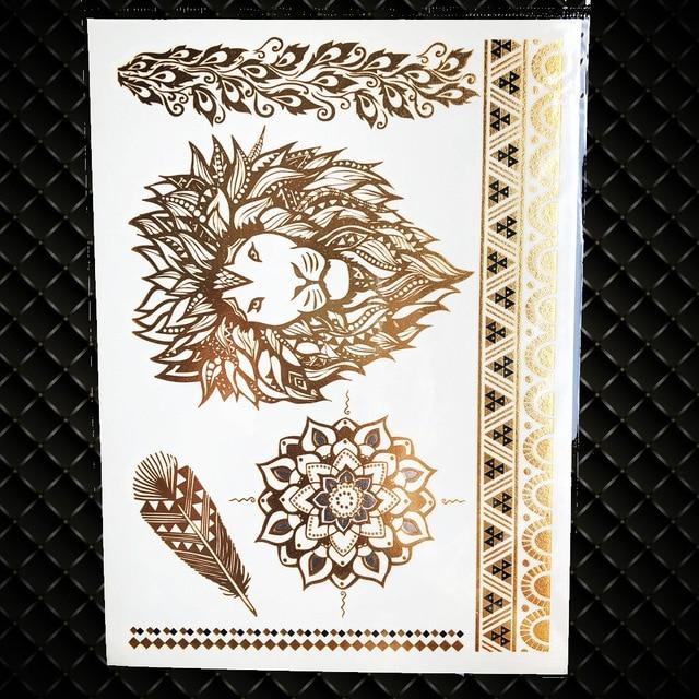 Gold Sun Silver Moon Temporary Tattoo Stickers Women Kids Body Art Star Feather Golden Metallic Water Transfer Flash Tatoo Child