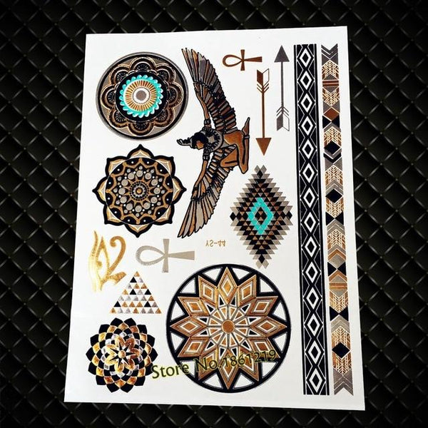Gold Sun Silver Moon Temporary Tattoo Stickers Women Kids Body Art Star Feather Golden Metallic Water Transfer Flash Tatoo Child