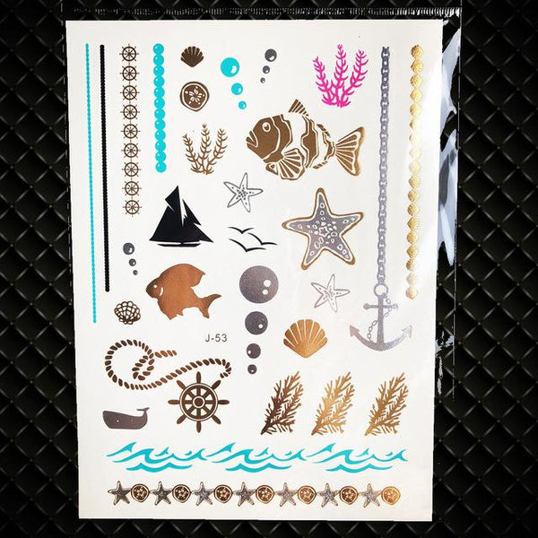 Gold Sun Silver Moon Temporary Tattoo Stickers Women Kids Body Art Star Feather Golden Metallic Water Transfer Flash Tatoo Child