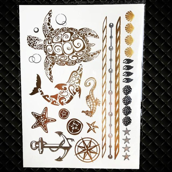 Gold Sun Silver Moon Temporary Tattoo Stickers Women Kids Body Art Star Feather Golden Metallic Water Transfer Flash Tatoo Child