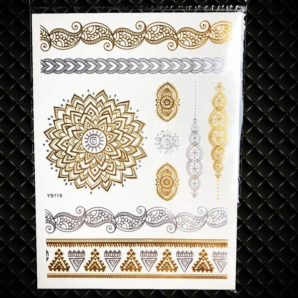 Gold Sun Silver Moon Temporary Tattoo Stickers Women Kids Body Art Star Feather Golden Metallic Water Transfer Flash Tatoo Child