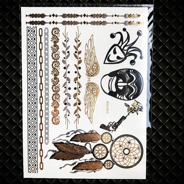 Gold Sun Silver Moon Temporary Tattoo Stickers Women Kids Body Art Star Feather Golden Metallic Water Transfer Flash Tatoo Child