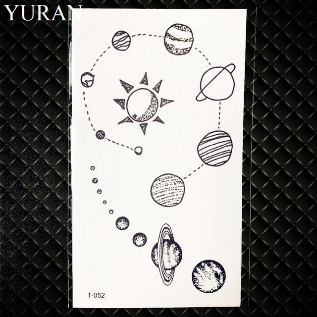 Black Round Planet Moon Elk Earth Water Transfer Tattoo Flower Women Kids Temporary Tattoo Sticker Mountain Fake Tatoo Men Decal