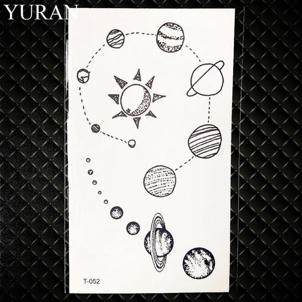 Black Round Planet Moon Elk Earth Water Transfer Tattoo Flower Women Kids Temporary Tattoo Sticker Mountain Fake Tatoo Men Decal
